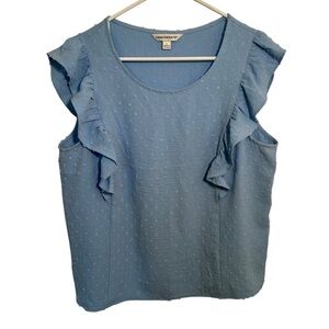 Counterparts Swiss Dot Blouse Light Blue Ruffle L